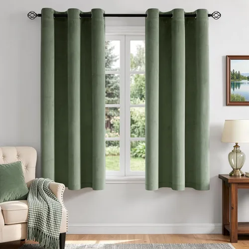 Vista 89 de ANRODUO Cortinas de terciopelo beige de 45 pulgadas de largo, opacas con aislamiento térmico insonorizado, cortinas de privacidad para oscurecer