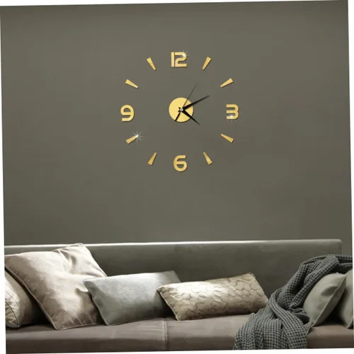 Vista 2 de IMIKEYA Reloj de pared sin marco, reloj de pared dorado, pegatinas de espejo, sin marco, reloj de pared, reloj acrílico, mural, hogar, reloj