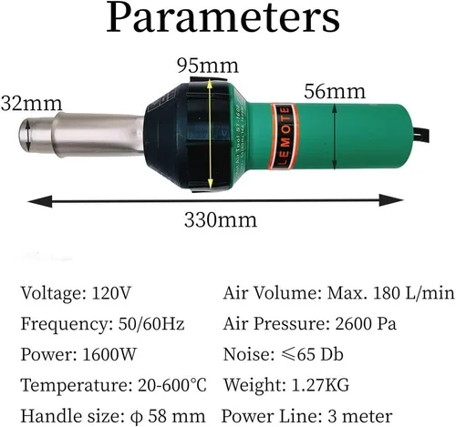 Vista 2 de Herramientas profesionales de soldadura para techos de PVC de 110 V 1600 W, kit de pistola de calor, soldador de plástico, pistola de soldadura