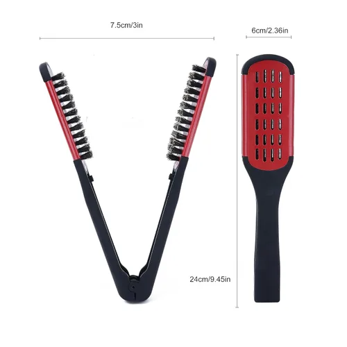 Vista 3 de Cepillo de pelo con abrazadera de cerdas de jabalí, enderezadora de cerámica de doble cara con abrazadera, desenredar y peinar el cabello