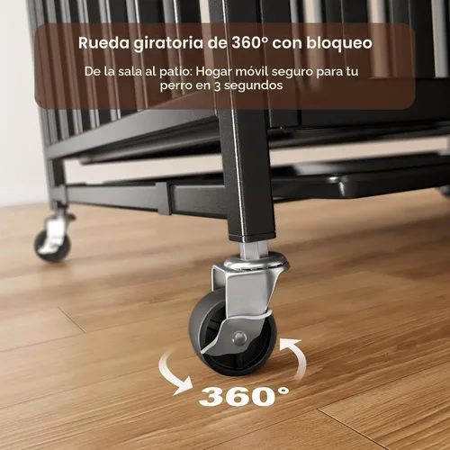 Vista 5 de Jaula para Perros de Servicio Pesado, Jaula Indestructible a Prueba de Escape para Perros con Alta Ansiedad, Perrera de 3 Puertas con 4 Ruedas