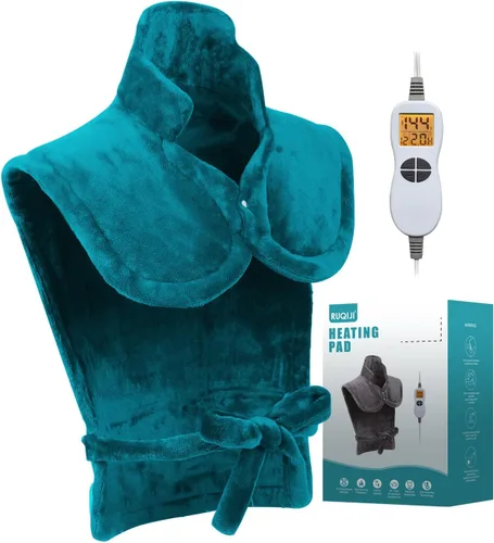 Vista 17 de Ruqiji Almohadilla térmica de cuello y hombro con peso de 19 x 24 pulgadas, 2.5 libras con 12 ajustes de temperatura y temporizador de cuenta
