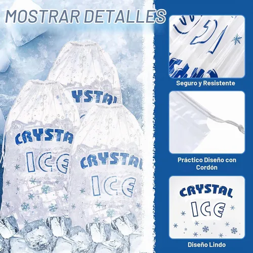 Vista 3 de Honoson 100 bolsas de plástico para almacenamiento de hielo de 8 libras con cierre de cordón de algodón para barbacoas, campamentos, puestos