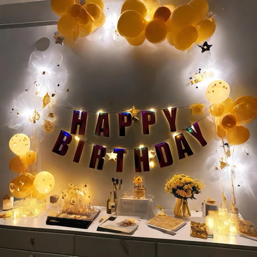 Vista 9 de Cartel de cumpleaños LED impermeable de 13 pies, letras iridiscentes premontadas con 2 cuerdas para colgar, funciona con pilas, no necesita