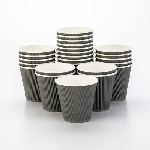 Vista 49 de 500 unidades de tazas desechables negras de 4 onzas para bebidas calientes con diseño de pared ondulada: no necesita mangas - Perfectas