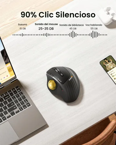 Vista 6 de ProtoArc EM01 NL - Ratón de Trackball inalámbrico, ergonómico Bluetooth Rollerball Pulgar, recargable, para computadora portátil, ángulo ajustable