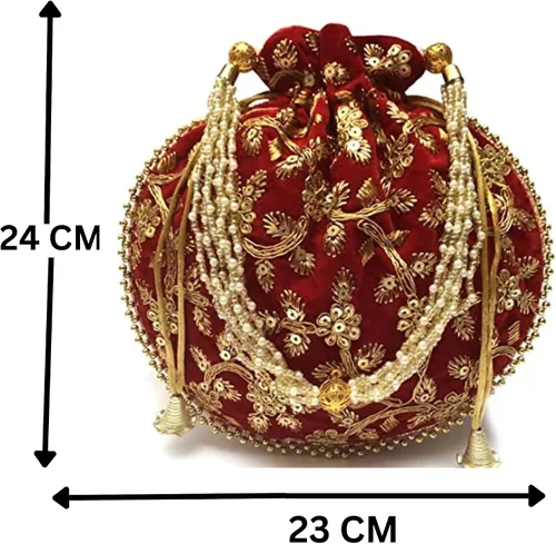 Vista 2 de Bolsa de terciopelo bordada para mujer, bolsa con cordón, regalo de boda dorado para mujer