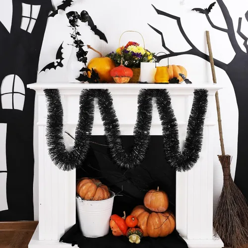 Vista 5 de Guirnalda de oropel negro de 200 pies, guirnalda de oropel de Navidad, decoración de árbol de Navidad, pancarta metálica para árbol de Navidad, Año