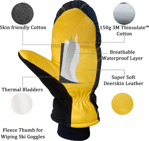 Vista 2 de SKYDEER Guantes de esquí súper cálidos con piel de ciervo suave y aislamiento Thinsulate de 150 G 3M (SD8753M)
