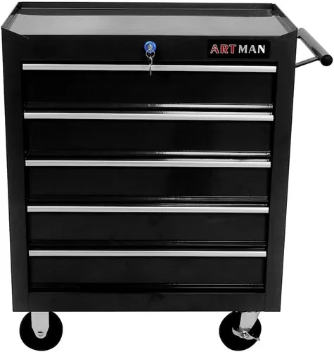 Vista 14 de Carrito de herramientas con ruedas y cajones mecánicos, caja de herramientas resistente con cerradura, carrito de herramientas multifuncional