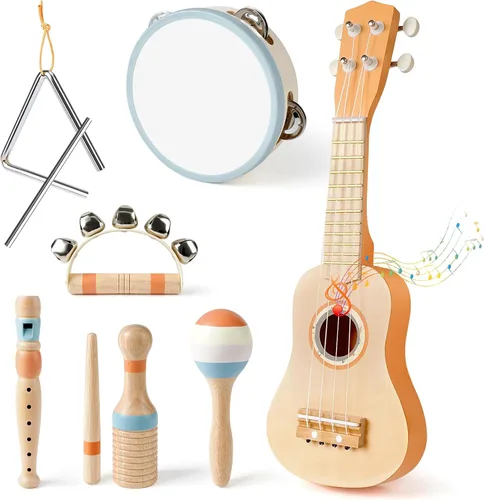 Vista 7 de Conjunto de Guitarra para Niños - Juguetes Musicales para Regalos de Cumpleaños de Niños de 2 3 Años, Juguetes Montessori para Niñas de 2 Años