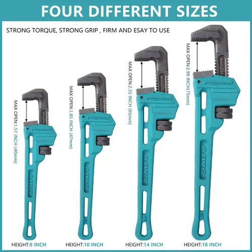 Vista 3 de Llave de tubería de 8 pulgadas, llave de plomería de acero al cromo vanadio, duradera y resistente al desgaste, se puede utilizar para tuberías