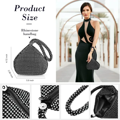 Vista 5 de MTLEE 4 piezas de collar con diamantes de imitación, gargantilla, aretes, monederos de embrague, conjunto de joyas para mujer, triángulo de cristal