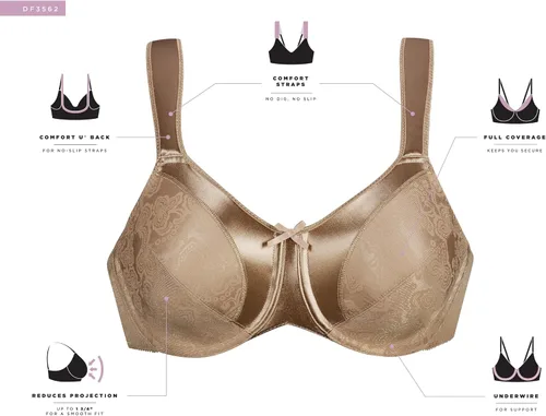 Vista 5 de Bali Brasier minimizador de raso para mujer, brasier con aros más delgado, cobertura completa