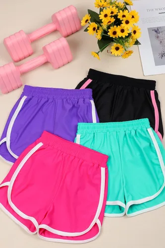Vista 5 de Resinta Paquete de 4 pantalones cortos activos para niñas y niños pequeños, de secado rápido, pantalones cortos deportivos para correr, pantalones