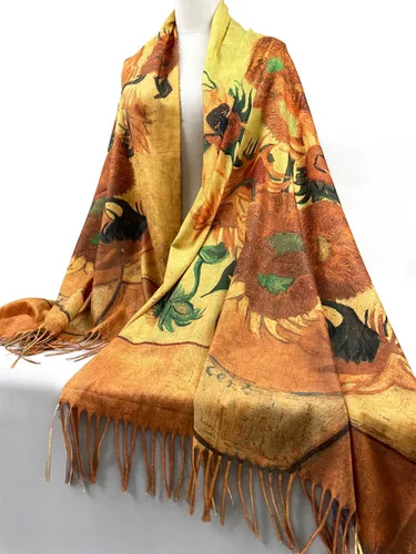 Vista 3 de VENVSBEE Reversible Scarf Soft Large Shawl Wrap Blanket Double Sided Art Print Warm Stoles Klimt Van Gogh Gifts Arte 01