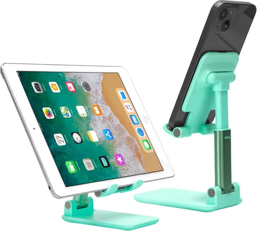 Vista 10 de HOTEMIA Soporte para teléfono celular, soporte plegable ajustable para teléfono para escritorio, soporte de iPhone compatible con todos los Negro
