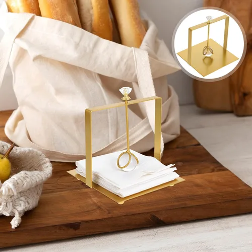 Vista 7 de Wakauto Metal Napkin Holder with Handle, Gold Rustic Paper Towel Stand for Dining Table and Kitchen, Farmhouse Style Decorative Flat Tissue Holder