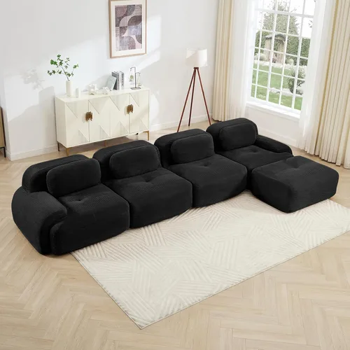 Vista 31 de Sofá moderno comprimido sin armazón de 116", sofás seccionales de 3 plazas para sala de estar, sofá seccional modular de pana verde nube, espuma