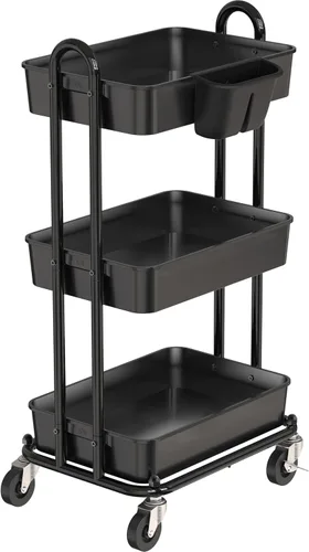 Vista 9 de Simple Houseware - Carro multiusos rodante de 3 niveles con cubos colgantes, color Rojo Almacenamiento para baño, cocina, oficina, sala