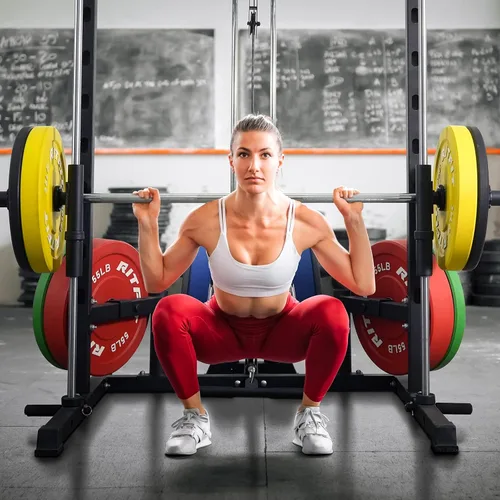 Vista 2 de RitFit Smith - Estante de potencia para máquina con sistema LAT-Pull Down, minas terrestres, barra de barra, clavijas de almacenamiento de placas