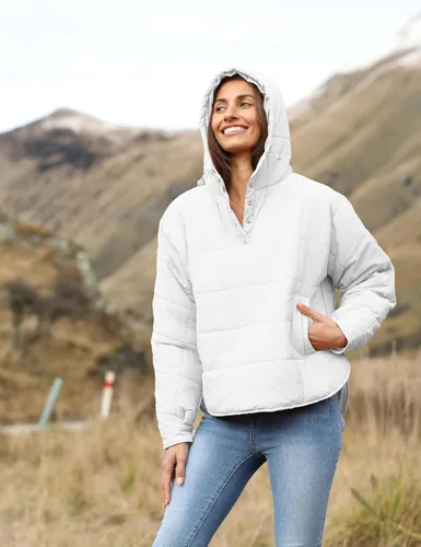 Vista 33 de QIBABU Chaqueta acolchada con capucha de gran tamaño para mujer, ligera, acolchada, manga larga, abrigo de invierno cálido