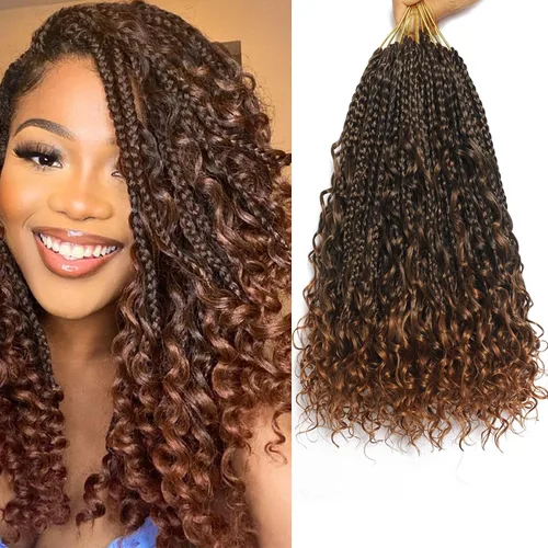 Vista 36 de Flagship 9 Paquetes Goddess Box Braids Cabello de Ganchillo para Mujeres Negras - 10 Pulgadas Pre-enrollado con Puntas Rizadas, Estilo Bohemio 1b