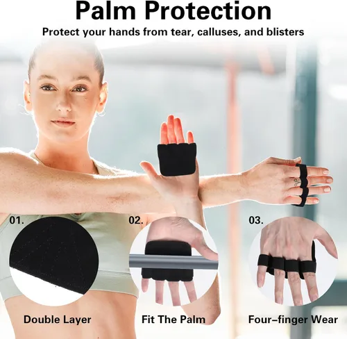 Vista 4 de Guantes de gimnasio para hombre para levantamiento de pesas, guantes de cuero de cuatro dedos, guantes antideslizantes para levantamiento de pesas