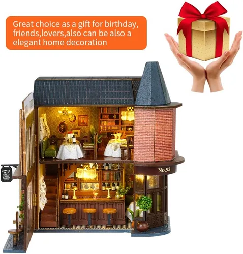 Vista 9 de Kit de Muebles de Casa de Muñecas de Madera en Miniatura DIY, Mini Casa de Muñecas Hecha a Mano con LED, Escala 1:24, Juguetes de Artesanías