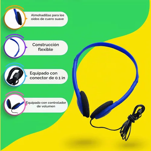 Vista 6 de Paquete de 10 auriculares con cable a granel, sobre la oreja con conector de 3.5mm, cable libre de enredos de 4 pies, ajuste cómodo, asequible