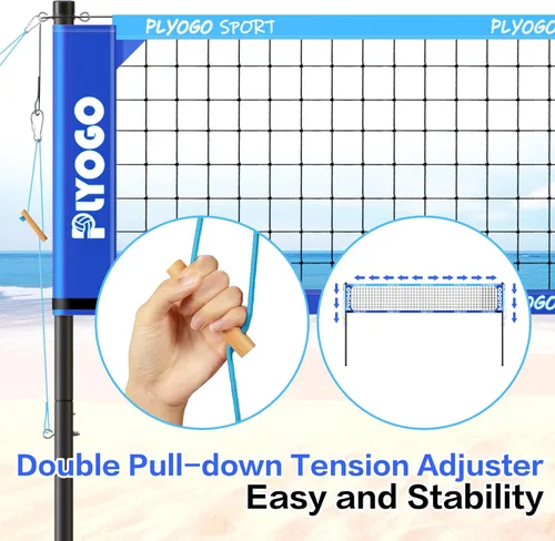 Vista 2 de Red de voleibol para patio trasero, juego de red de voleibol profesional portátil al aire libre resistente con postes de aluminio ajustables, diseño