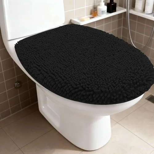 Vista 11 de RUN HELIX Juego de 4 alfombras de baño antideslizantes, suaves, peludas y absorbentes, con tapete de inodoro en forma de U, color negro