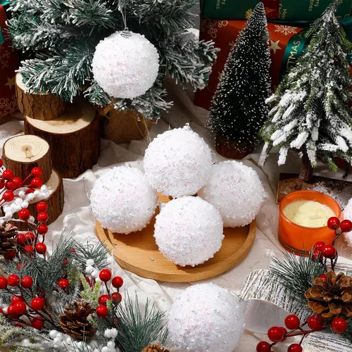 Vista 6 de Lyrow 24 piezas 3.15" Juego de adornos de bola de Navidad con purpurina, bola de espuma con lentejuelas colgante, decorativa, en masa, para árbol