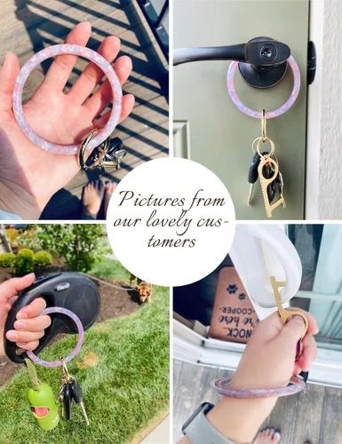 Vista 4 de Heesch Pulsera llavero pulsera llavero pulsera para mujer, llavero de acetato circular para muñeca