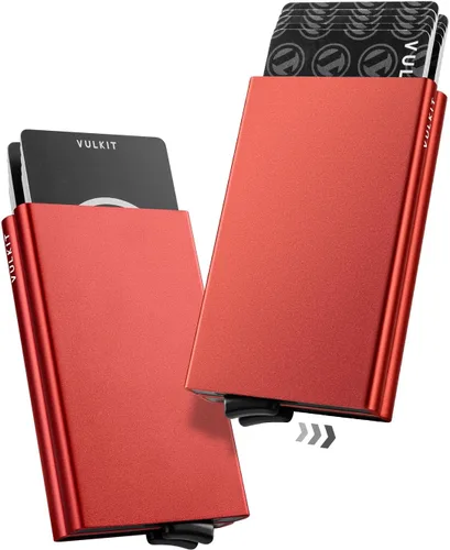 Vista 26 de VULKIT Cartera desplegable, soporte minimalista para tarjetas de crédito, bloqueo RFID, funda de metal delgada para hombres