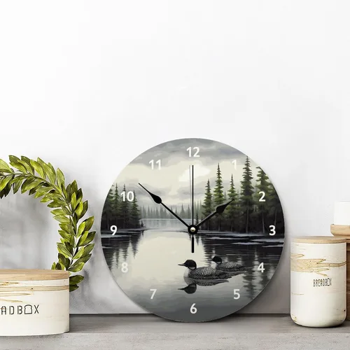 Vista 2 de Loon - Reloj de pared rústico de madera de estilo chic de 10 pulgadas, silencioso, sin tictac, funciona con pilas, para sala de estar, dormitorio