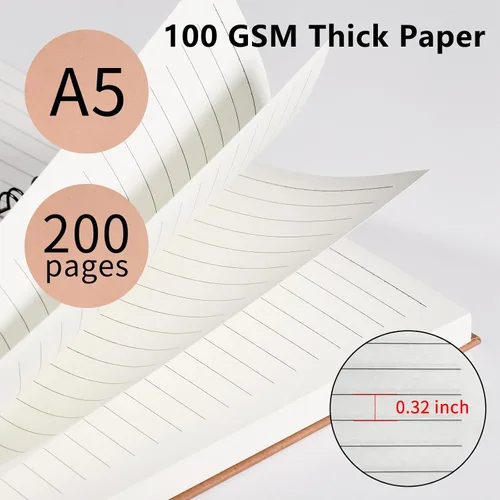 Vista 2 de Paquete de 3 cuadernos en espiral de 5.83 x 8.27 pulgadas, diario A5 en espiral, 100 hojas (200 páginas), con tapa dura de papel de estraza