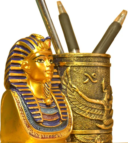 Vista 5 de Portalápices egipcio antiguo, vaso para bolígrafo King Pharaoh, soporte para bolígrafos para escritorio, oficina, organizador de bolígrafos