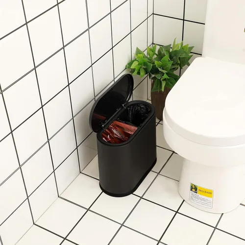 Vista 4 de Basurero delgado negro de 12 litros con tapa superior de presión, cubo de basura de cocina a prueba de mascotas y perros, cubo de basura delgado