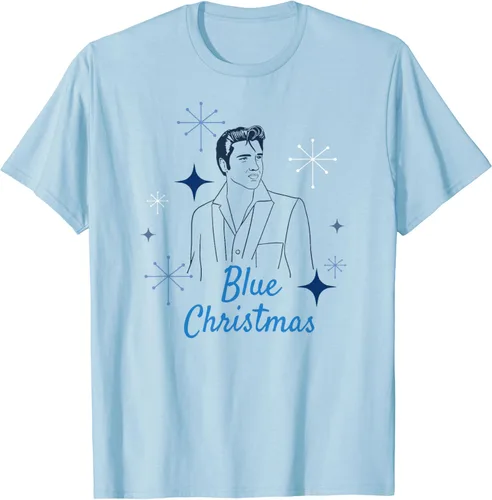 Vista 2 de Elvis Presley Camiseta oficial de Navidad azul, Azul Patchwork, S
