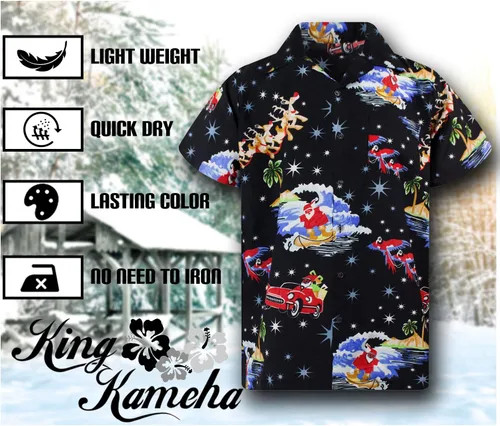 Vista 5 de KING KAMEHA - Camisas feas de Navidad para hombre, de manga corta con botones y estampado de pan de jengibre, estilo informal