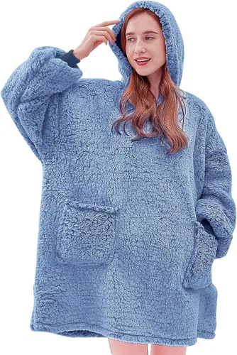 Vista 43 de yescool - Cobija con capucha, sudadera de franela de forro polar sherpa para adultos, mujeres y hombres, talla única