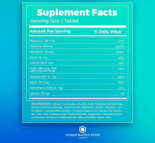 Vista 4 de Complejo súper vitamina B – 250 tabletas, vitaminas del complejo B, complejo B, folato de biotina B12 B6, suplemento diario de vitaminas B