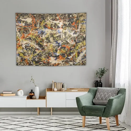 Vista 4 de Jackson Pollock, galería de arte en Buffallo, tapiz de arte abstracto, tapices, pintura de poliéster, regalo de sala de estar, impresiones
