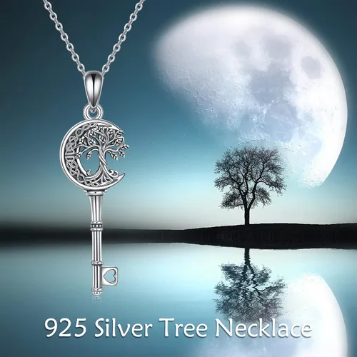 Vista 30 de ONEFINITY Collar de plata de ley 925 con diseño de árbol de la vida con colgante de nudo celta de concha de abulón para mujer