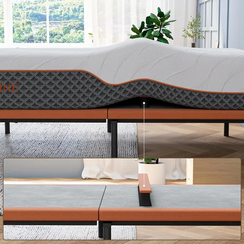 Vista 7 de ESHINE Marco de cama ajustable + colchón híbrido de 14 pulgadas, soporte lumbar, inclinación de almohada para la cabeza, control de aplicación