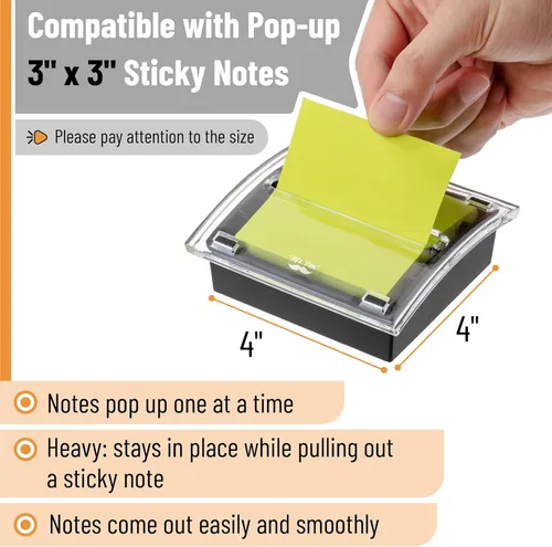 Vista 3 de Mr. Pen - Dispensador de notas adhesivas emergente, 3" x 3", negro, dispensador de notas adhesivas, soporte para notas adhesivas para escritorio