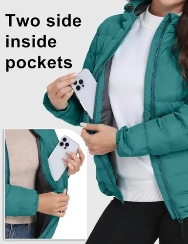 Vista 5 de Little Donkey Andy Women's Lightweight Puffer Jacket Hooded Windproof Winter Coat jaspeado (Baltic Heather)