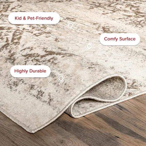 Vista 4 de nuLOOM Freja Faded - Alfombra floral redonda, 5 pies, color beige