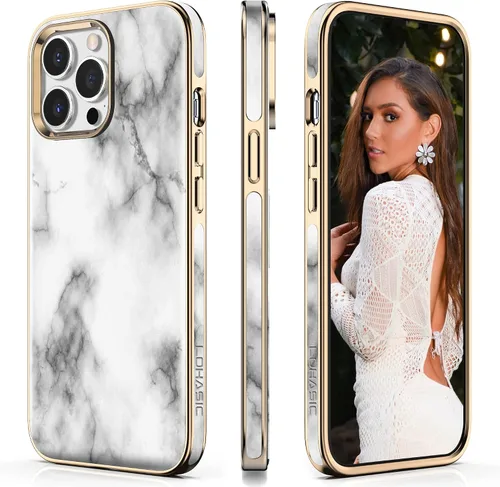 Vista 11 de LOHASIC Funda de cuero para iPhone 13 Pro Max - Funda delgada y suave de lujo con borde cromado, funda de diseño empresarial para iPhone 13 Pro Max